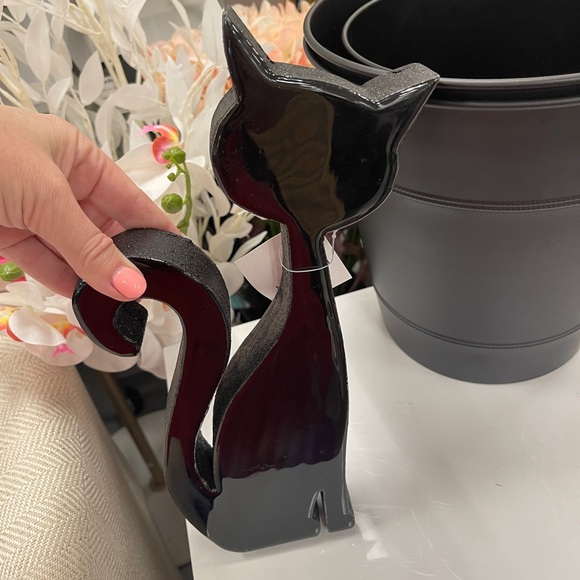 Black Cat Halloween Tabletop Decor Glossy Black With Glitter sides Retro NEW - Picture 2 of 5